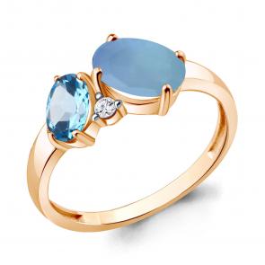 Кольцо из золочёного серебра AQUAMARINE с топазом, фианитом и халцедоном А69389610А-п фото