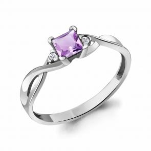 Серебряное кольцо AQUAMARINE с фианитом и аметистом А6940504А фото