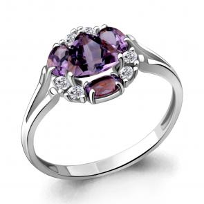 Серебряное кольцо AQUAMARINE с фианитом и аметистом А6941204А фото