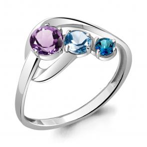 Серебряное кольцо AQUAMARINE с топазом, аметистом и Лондон топазом А6941641 фото