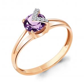 Кольцо из золочёного серебра AQUAMARINE с фианитом и аметистом А6941804А-п фото