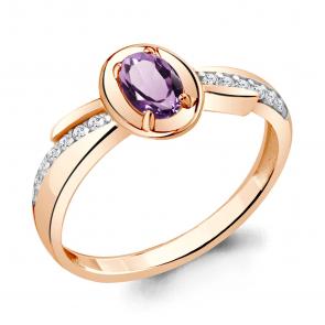 Кольцо из золочёного серебра AQUAMARINE с фианитом и аметистом А6942604А-п фото