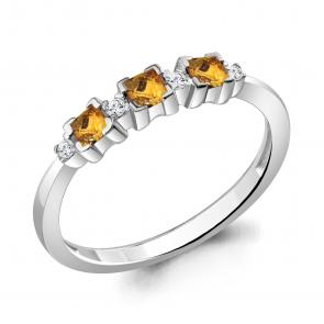 Серебряное кольцо AQUAMARINE с фианитом и цитрином А6942706А фото