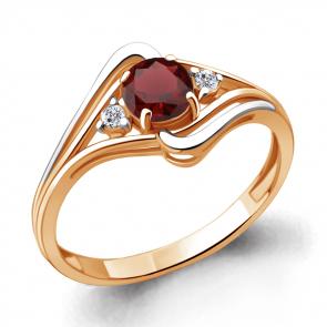Кольцо из золочёного серебра AQUAMARINE с фианитом и гранатом А6942803А-пк фото