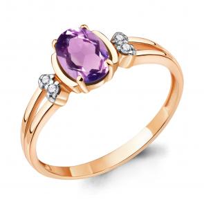 Кольцо из золочёного серебра AQUAMARINE с фианитом и аметистом А6943104А-п фото