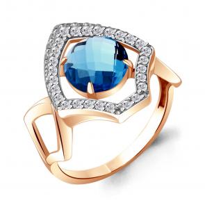 Кольцо из золочёного серебра AQUAMARINE с фианитом и Лондон топазом А6943593А-п фото