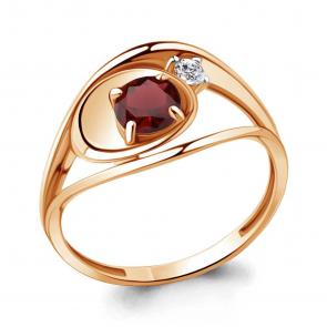 Кольцо из золочёного серебра AQUAMARINE с фианитом и гранатом А6944403А-п фото