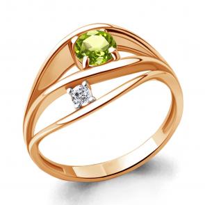 Кольцо из золочёного серебра AQUAMARINE с фианитом и хризолитом А6944507А-п фото