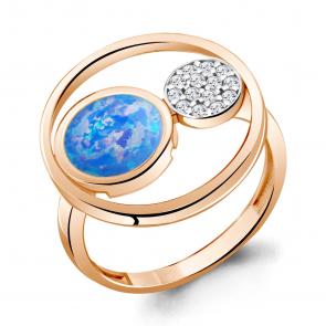 Кольцо из золочёного серебра AQUAMARINE с фианитом и опалом А6950097А-п фото