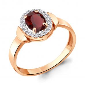 Кольцо из золочёного серебра AQUAMARINE с фианитом и гранатом А6950703А-п фото