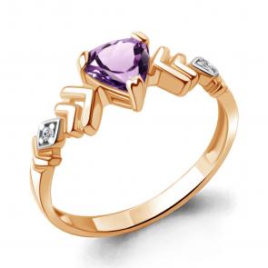 Кольцо из золочёного серебра AQUAMARINE с фианитом и аметистом А6950804А-пк фото