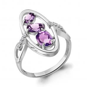 Серебряное кольцо AQUAMARINE с фианитом и аметистом А6951004А фото