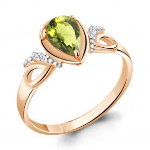 Кольцо из золочёного серебра AQUAMARINE с фианитом и хризолитом А6951807А-п фото