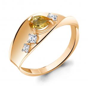 Кольцо из золочёного серебра AQUAMARINE с фианитом и цитрином А6953406А-п фото