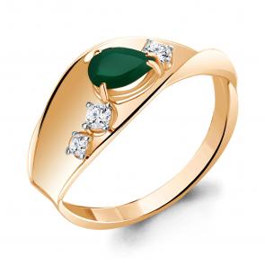 Кольцо из золочёного серебра AQUAMARINE с фианитом и агатом А6953409А-п фото