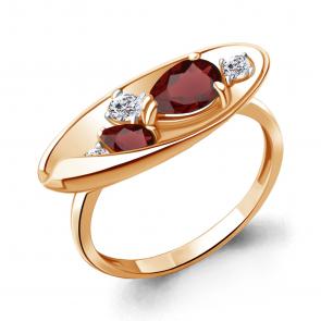 Кольцо из золочёного серебра AQUAMARINE с фианитом и гранатом А6953503А-п фото