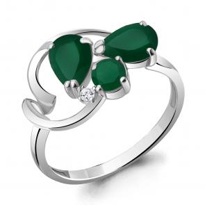 Серебряное кольцо AQUAMARINE с фианитом и агатом А6954309А фото