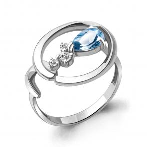Серебряное кольцо AQUAMARINE с топазом и фианитом А6954405А фото
