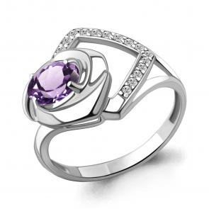 Серебряное кольцо AQUAMARINE с фианитом и аметистом А6955604А фото