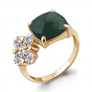 Кольцо из золочёного серебра AQUAMARINE с фианитом и агатом А6955909-п фото