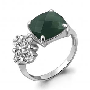 Серебряное кольцо AQUAMARINE с фианитом и агатом А6955909 фото