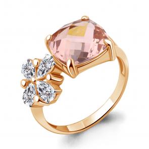 Кольцо из золочёного серебра AQUAMARINE с фианитом и морганитом А6955990-п фото