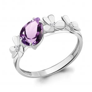 Серебряное кольцо AQUAMARINE с фианитом и аметистом А6956004А фото