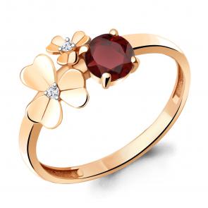 Кольцо из золочёного серебра AQUAMARINE с фианитом и гранатом А6956103А-п фото