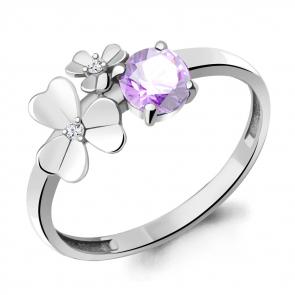 Серебряное кольцо AQUAMARINE с фианитом и аметистом А6956104А фото