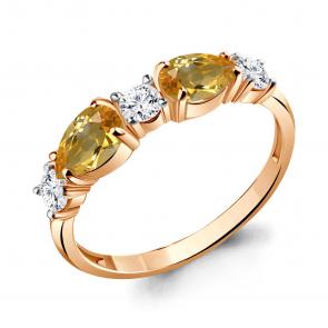 Кольцо из золочёного серебра AQUAMARINE с фианитом и цитрином А6956506А-п фото
