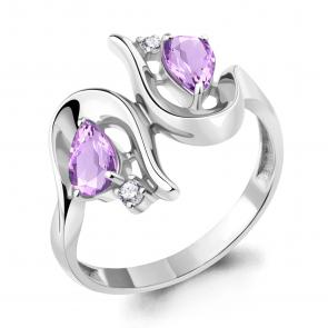 Серебряное кольцо AQUAMARINE с фианитом и аметистом А6957004А фото
