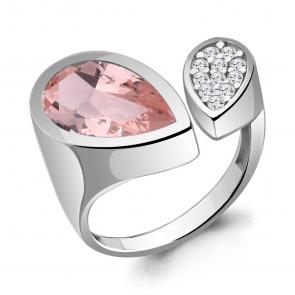 Серебряное кольцо AQUAMARINE с фианитом и морганитом А6958890А фото