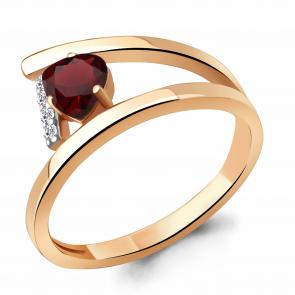 Кольцо из золочёного серебра AQUAMARINE с фианитом и гранатом А6959103А-п фото