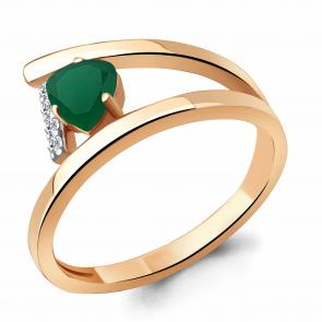 Кольцо из золочёного серебра AQUAMARINE с фианитом и агатом А6959109А-п фото