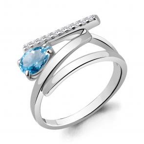 Серебряное кольцо AQUAMARINE с топазом и фианитом А6960305А фото