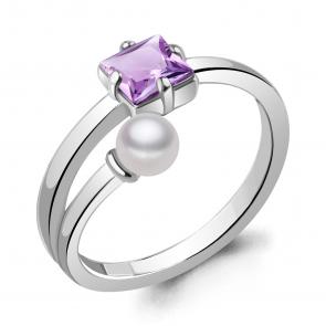 Серебряное кольцо AQUAMARINE с аметистом и жемчугом А6962004 фото