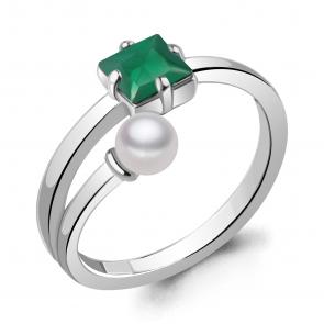 Серебряное кольцо AQUAMARINE с агатом и жемчугом А6962009 фото