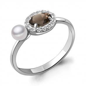 Серебряное кольцо AQUAMARINE с фианитом, кварцем и жемчугом А6962101А фото