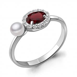 Серебряное кольцо AQUAMARINE с фианитом, гранатом и жемчугом А6962103А фото