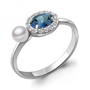 Серебряное кольцо AQUAMARINE с фианитом, жемчугом и Лондон топазом А6962108А фото