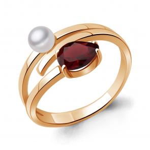 Кольцо из золочёного серебра AQUAMARINE с гранатом и жемчугом А6962603-п фото