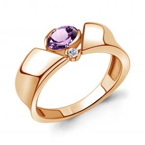 Кольцо из золочёного серебра AQUAMARINE с фианитом и аметистом А6965704А-п фото