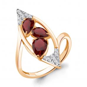 Кольцо из золочёного серебра AQUAMARINE с фианитом и гранатом А6968903А-п фото