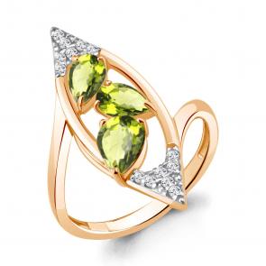 Кольцо из золочёного серебра AQUAMARINE с фианитом и хризолитом А6968907А-п фото