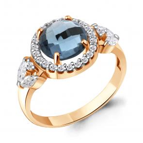 Кольцо из золочёного серебра AQUAMARINE с фианитом и Лондон топазом А6971108А-п фото