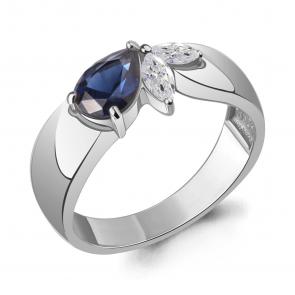 Серебряное кольцо AQUAMARINE с фианитом и гидротермальным сапфиром А69713Н фото