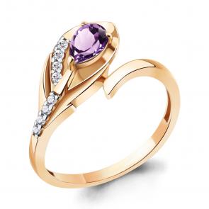 Кольцо из золочёного серебра AQUAMARINE с фианитом и аметистом А6972604А-п фото