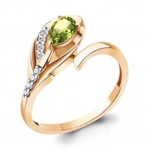 Кольцо из золочёного серебра AQUAMARINE с фианитом и хризолитом А6972607А-п фото