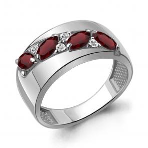 Серебряное кольцо AQUAMARINE с фианитом и гранатом А6974803А фото