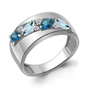 Серебряное кольцо AQUAMARINE с топазом, фианитом и Лондон топазом А69748600А фото